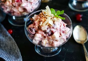 cranberry millionaire salad in individual serving dishes